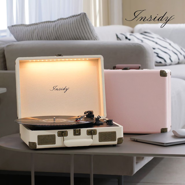 무드등 무선 LP 턴테이블 블루투스 스피커 베이지 IBT-Retro Light