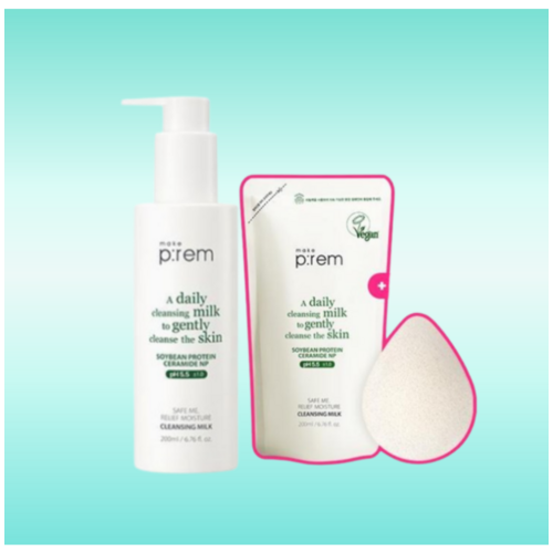 메이크프렘 모이스처 비건 클렌징밀크 200ml 기획 (+리필 200ml+곤약스펀지)