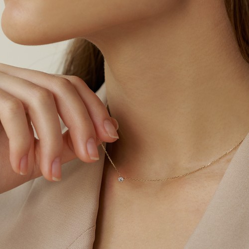 14k 클래식 1부 4프롱 랩 다이아몬드 목걸이